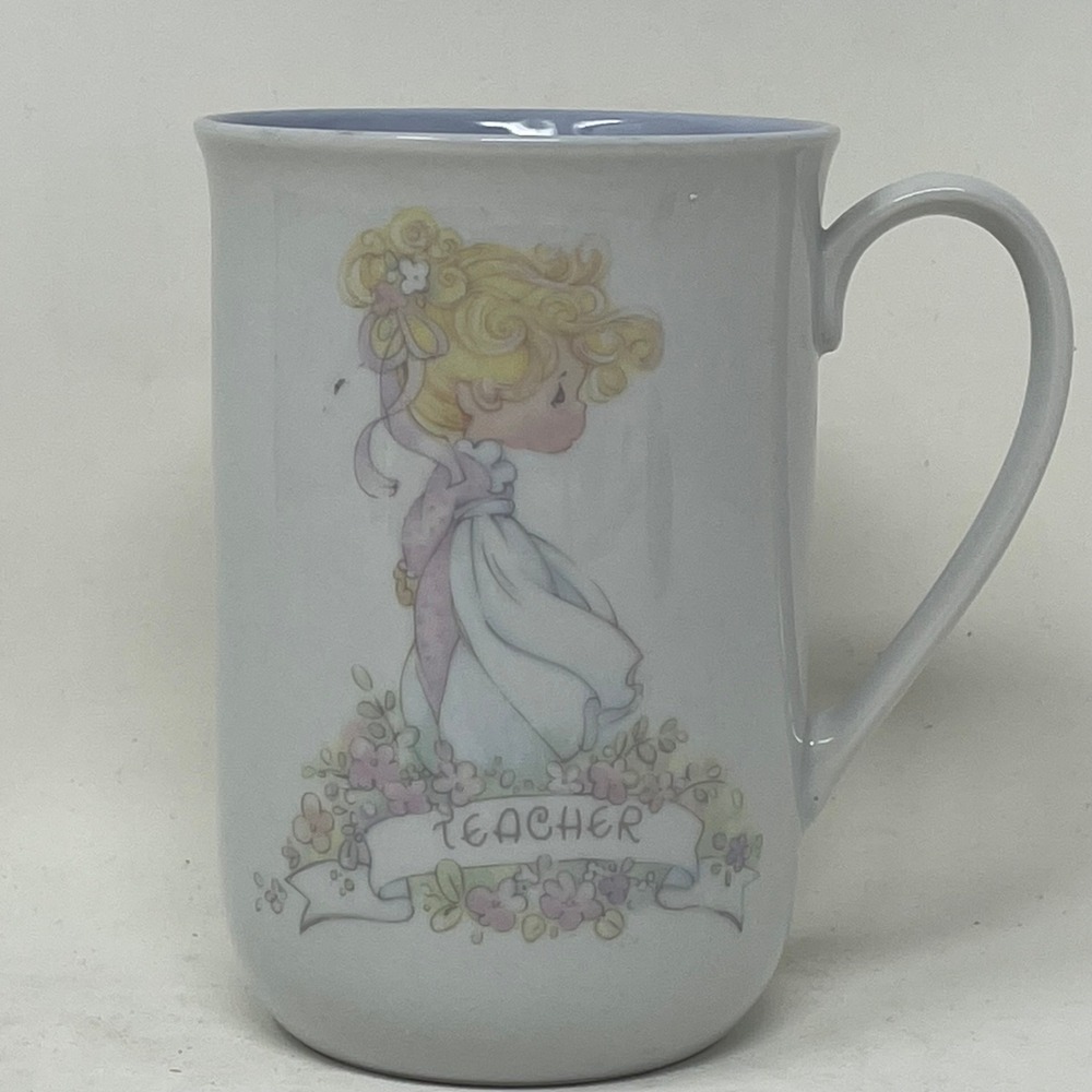 Vintage 1989 Precious Moments Teacher Coffee Mug Enesco Samuel Butcher Blue